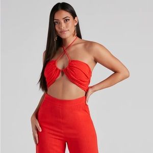NWT Red Linen Convertible Tube Top